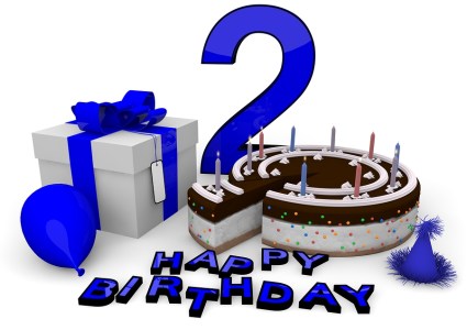 Happy birthday with cake present and cake in blue